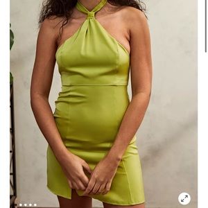 UO Lime Jillian Halterneck Slip Dress